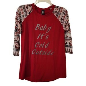 L&B Life Kids Christmas Graphic Raglan T Shirt Baby Its Cold Outside Red S